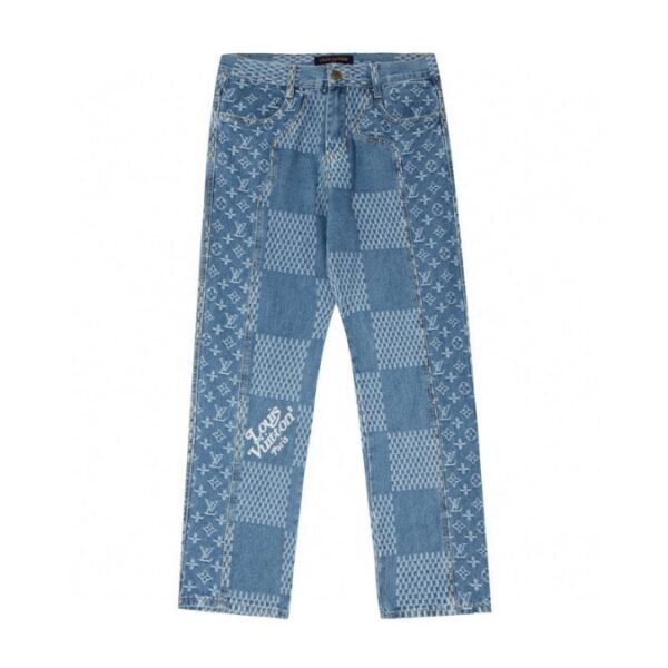 Louis Vuitton LV Blue Patchwork Denim Pants - Image 1
