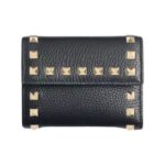 Rockstud Trifold Kalbsleder Schwarz 11cm