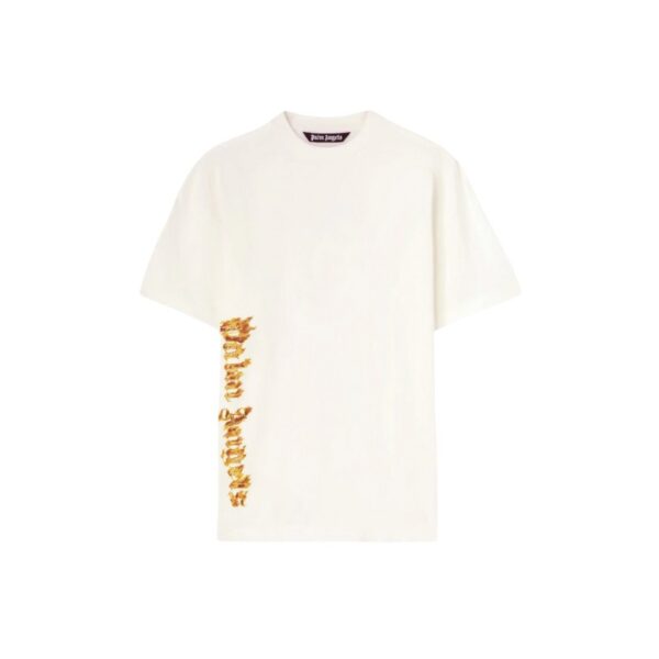 T-shirt Palm Angels Flaming Logo Print Off White - Image 1