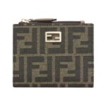 Brieftasche aus Jacquard mit FF-Muster in brauner Farbe 9.5cm