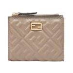 Brieftasche aus graubraunem Nappaleder mit FF-Muster 9.5cm