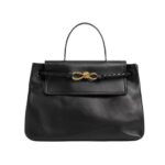 Top-Griff-Tasche aus seidigem Kalbsleder in Schwarz 33cm