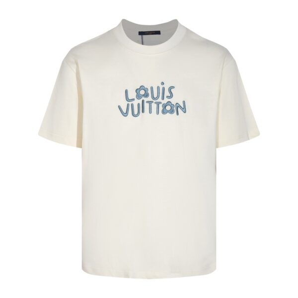 Louis Vuitton LV White T-shirt Blue Floral Logo - Image 1