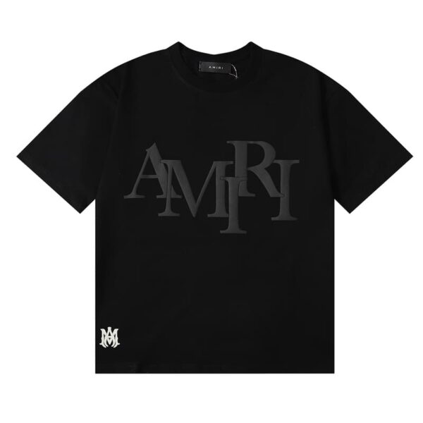 Amiri Staggered Logo Black T-Shirt - Image 1