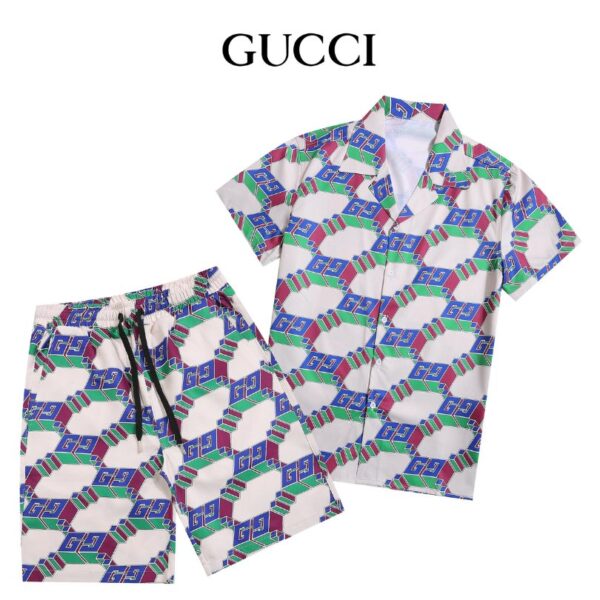 Set Gucci Multicolor GG Pattern Shirt and Shorts GC003 - Image 1
