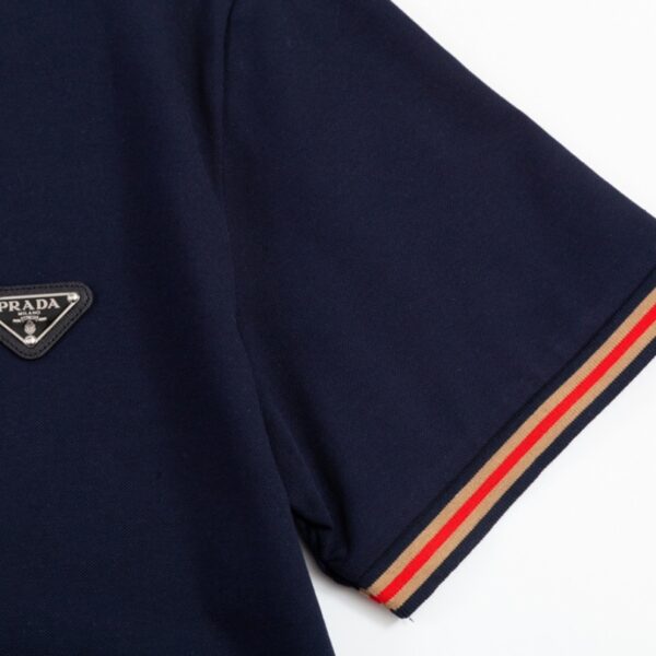 Polo Shirt Prada Logo Stripe Navy PD004 - Image 7