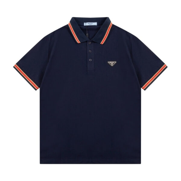 Polo Shirt Prada Logo Stripe Navy PD004 - Image 1