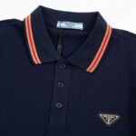 Polo Shirt Prada Logo Stripe Navy PD004 - Image 5
