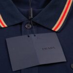 Polo Shirt Prada Logo Stripe Navy PD004 - Image 9