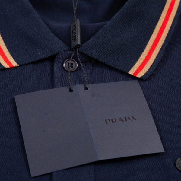 Polo Shirt Prada Logo Stripe Navy PD004 - Image 9