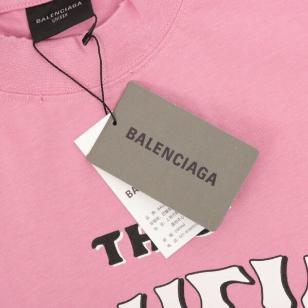 T-shirt Balenciaga Graphic Slogan Distressed Pink BL009 - Image 6