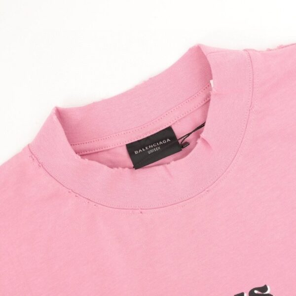 T-shirt Balenciaga Graphic Slogan Distressed Pink BL009 - Image 5
