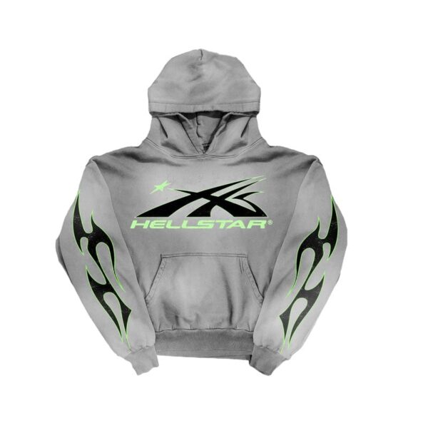 Hoodie Hellstar Logo Flame Grey/Green - Image 1