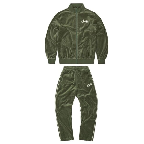 Tracksuit Corteiz Velour Green with White Logo CZ008 - Image 1