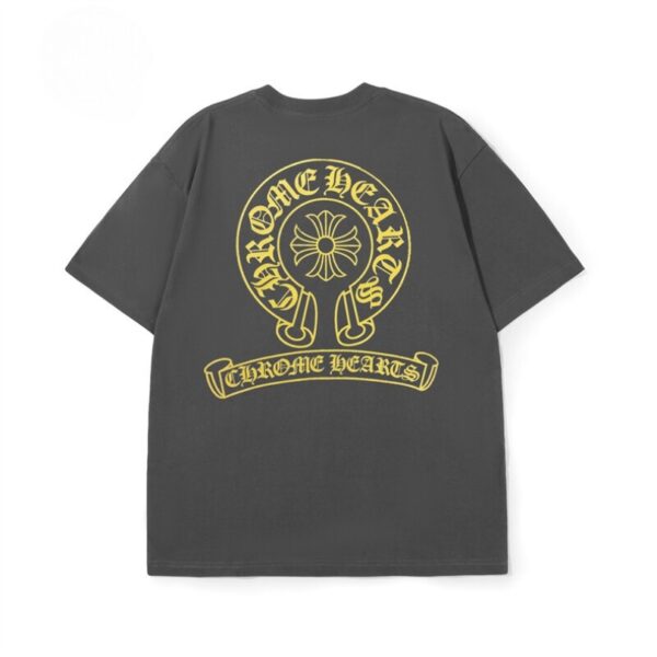 T-shirt Chrome Hearts Yellow Horseshoe Grey Logo CH020 - Image 2