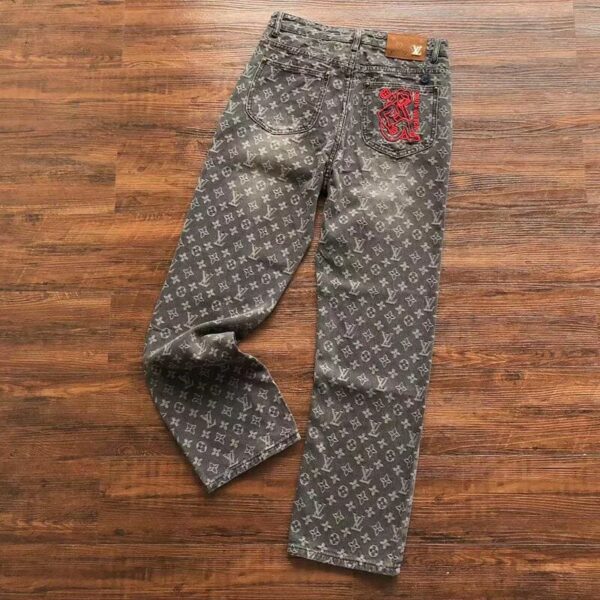 Louis Vuitton Distressed Baggy Monogram Jeans - Image 3