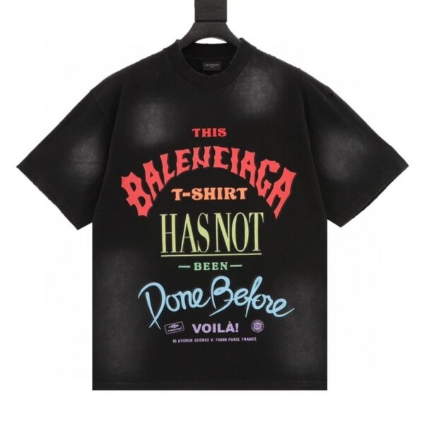 T-shirt Balenciaga Graphic Slogan Distressed Black BL010 - Image 1
