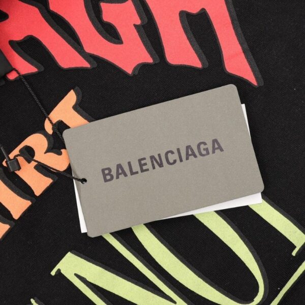 T-shirt Balenciaga Graphic Slogan Distressed Black BL010 - Image 6
