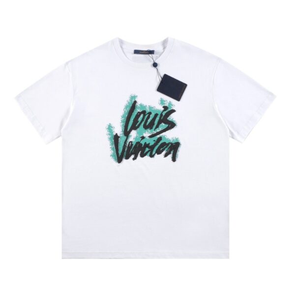 T-shirt Louis Vuitton Blue Graffiti White Logo LV021 - Image 1