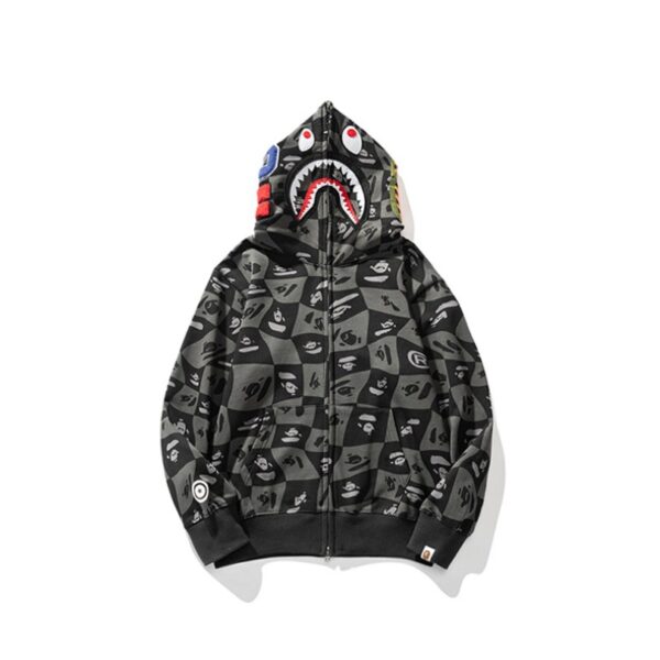 Hoodie BAPE Shark Logo Checkered Black BP046 - Image 1