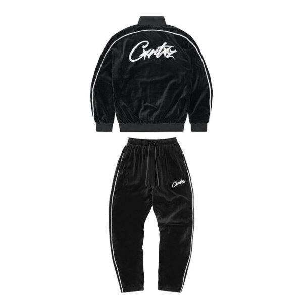 Tracksuit Corteiz Velour Black with White Logo CZ007 - Image 1