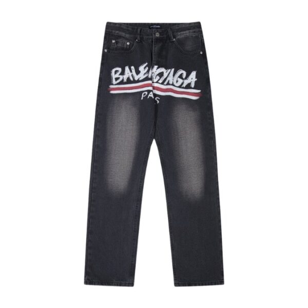 Jeans Balenciaga Paris Black Graphic Logo - Image 1