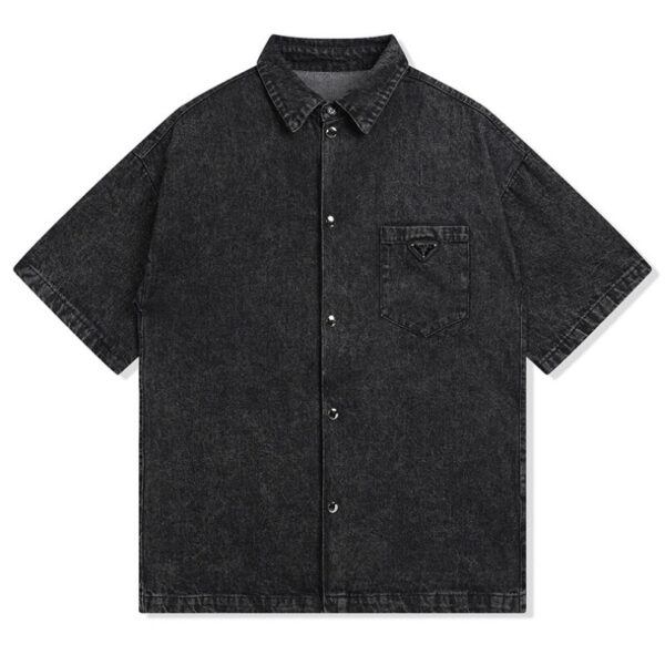 Shirt Prada Black Denim Button-Up Logo PD041 - Image 1