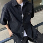 Shirt Prada Black Denim Button-Up Logo PD041 - Image 6