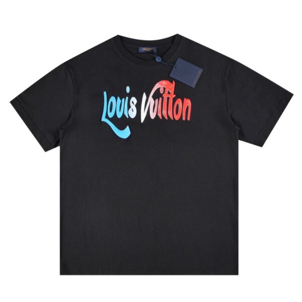 T-shirt Louis Vuitton Gradient Logo Black Red Blue - Image 1