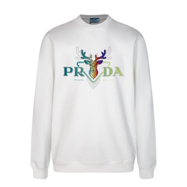 Sweatshirt Prada Deer Embroidery White PD023 - Image 1