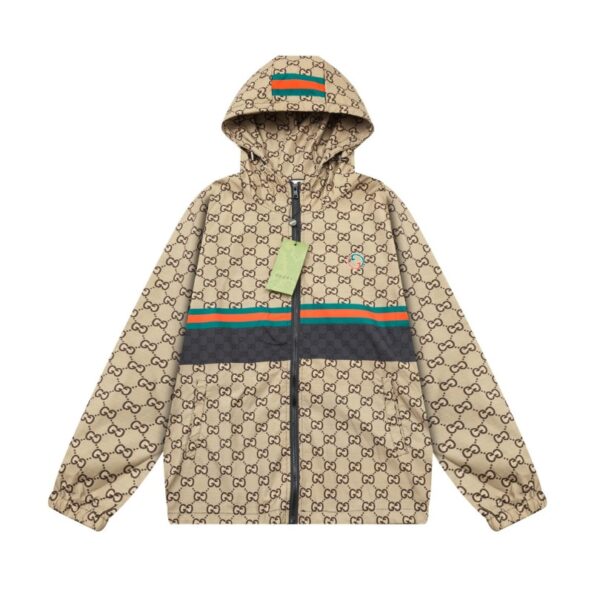 Jacket Windbreaker Gucci Monogram Beige Brown GC112 - Image 2