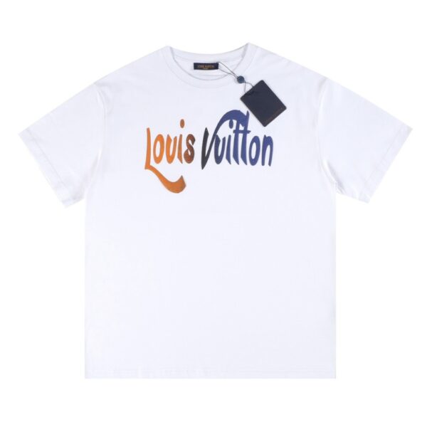 T-shirt Louis Vuitton Gradient Logo White Red Blue - Image 1