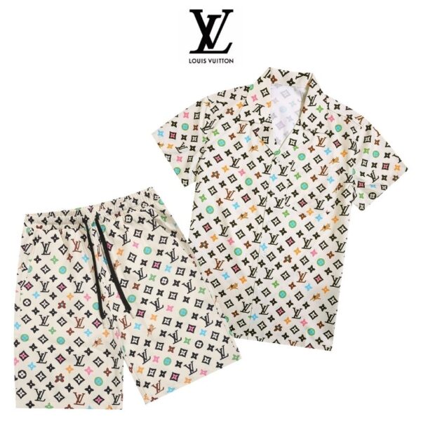 Set Louis Vuitton Multicolor Monogram Shirt and Shorts LV009 - Image 1