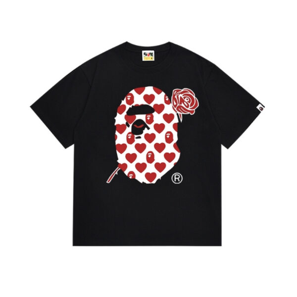 T-shirt BAPE Heart Ape Head Rose Black BP053 - Image 1