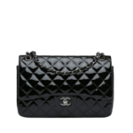Classic Double Flap Jumbo Lackleder Schwarz 30 cm