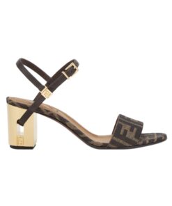 Braune FF Sandalen mit mittelhohem Absatz 6.5cm