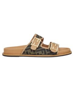 Braune Stoff-Slipper mit FF-Muster
