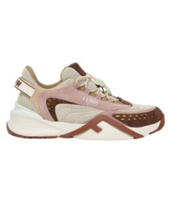 Low-Top-Sneaker aus Mesh-Gewebe und braunem Wildleder