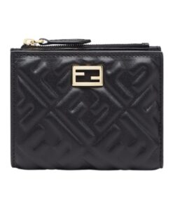 Brieftasche aus schwarzem Nappaleder mit FF-Muster 9.5cm