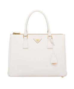 Große Galleria Saffiano-Ledertasche Weiß 24cm
