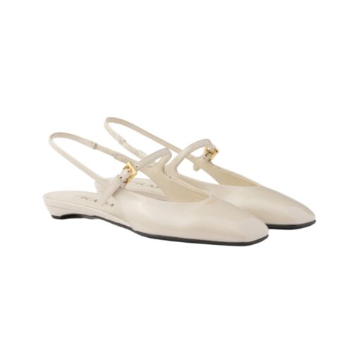 Lackleder Slingback-Ballerinas Elfenbein 1.5cm