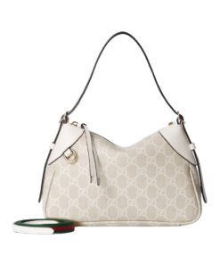 Emblem Schultertasche Beige und Weiß 24.5cm