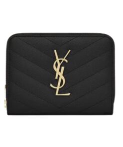 Cassandre matelassierte kompakte Zip-Around-Brieftasche aus Grain de Poudre Leder 12cm