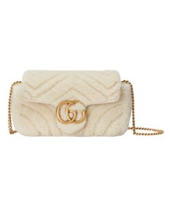 Weiße Super-Mini-Tasche aus Schaffell 16.5cm
