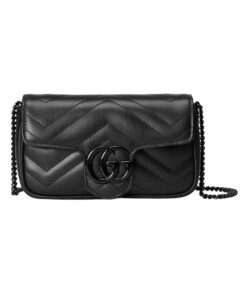 Super-Mini-Tasche aus schwarzem Matelassé-Leder 16.5cm