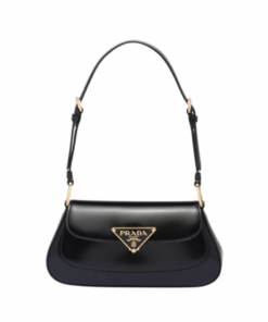 Leder-Schultertasche Schwarz 24 cm
