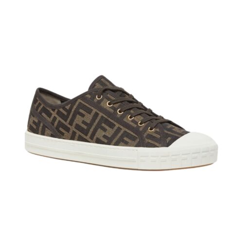 Niedrige Sneaker aus braunem Stoff mit FF-Muster – Bild 2