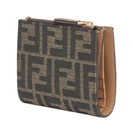 Brieftasche aus Jacquard mit FF-Muster in brauner Farbe 9.5cm – Bild 2