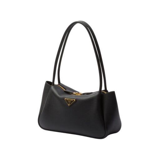 Mittelgroße Lederschultertasche in Schwarz 16cm – Bild 2