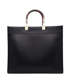Alternative view of Schwarze Leder-Shoppingtasche 31cm